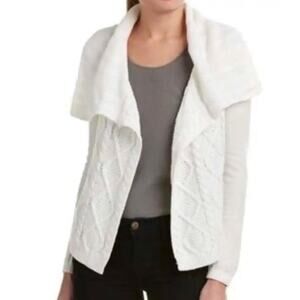 CAbi #193 White Cotton Cable Knit Open Front Cardigan Sweater S